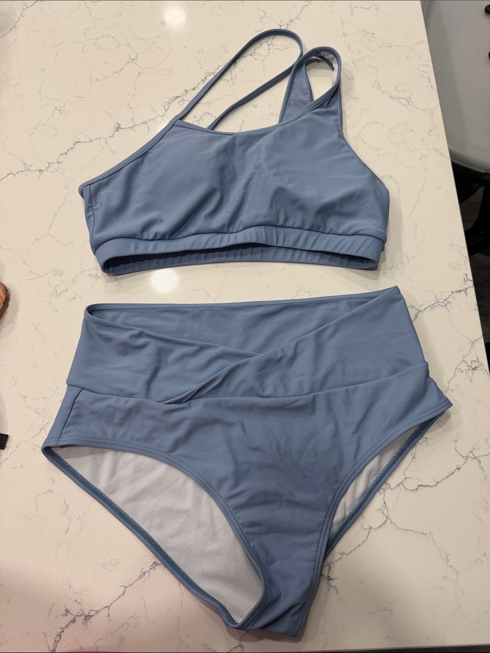 SHEIN Light Blue High-Waist Two-Piece Bikini Set